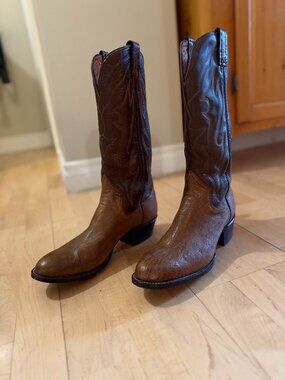 Brown /Tan Leather and Ostrich Leg Western Boots by The Sanders Company